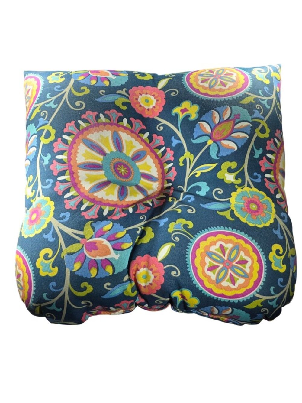 Floral Bohemian Square Tufted Cushion Pillow Multicolor Polyester Patio